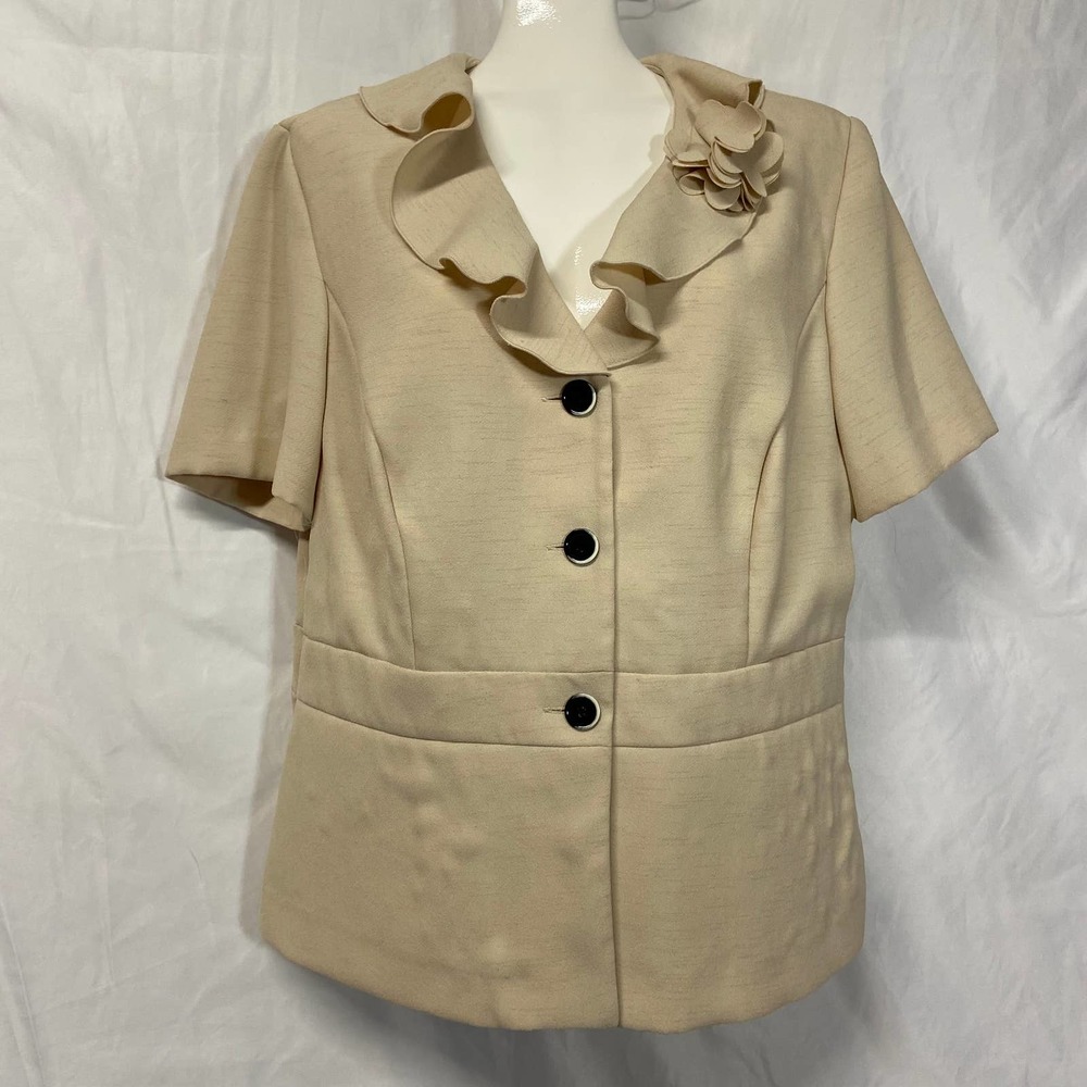 Danny & Nicole Jacket Top Cream Ruffle Collar Flower Tailored Size 12